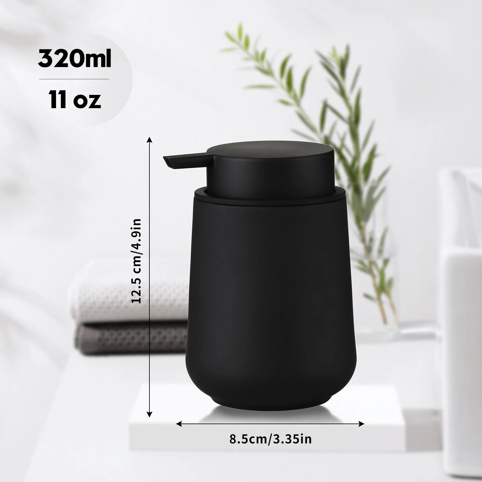 Matte Black Liquid Hand Soap Dispenser Plastic 11oz - Modern Minimalist Style for Bathroom & Kitchen Countertop Refillable