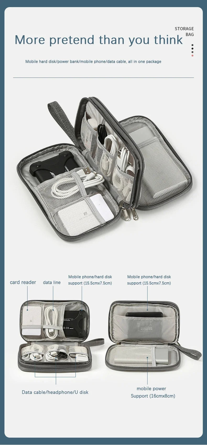 Travel Organizer Bag Cable Storage Organizers Pouch Carry Case Portable Flat waterproof digital double-layer storage bag