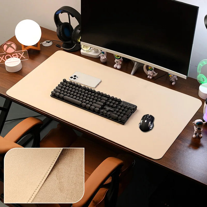 Leather Desk Pad Protector, Large Mouse Pad, Office Desk Mat, Non-Slip PU Leather with Stitched Edges Desk Blotter, Desktop Mat