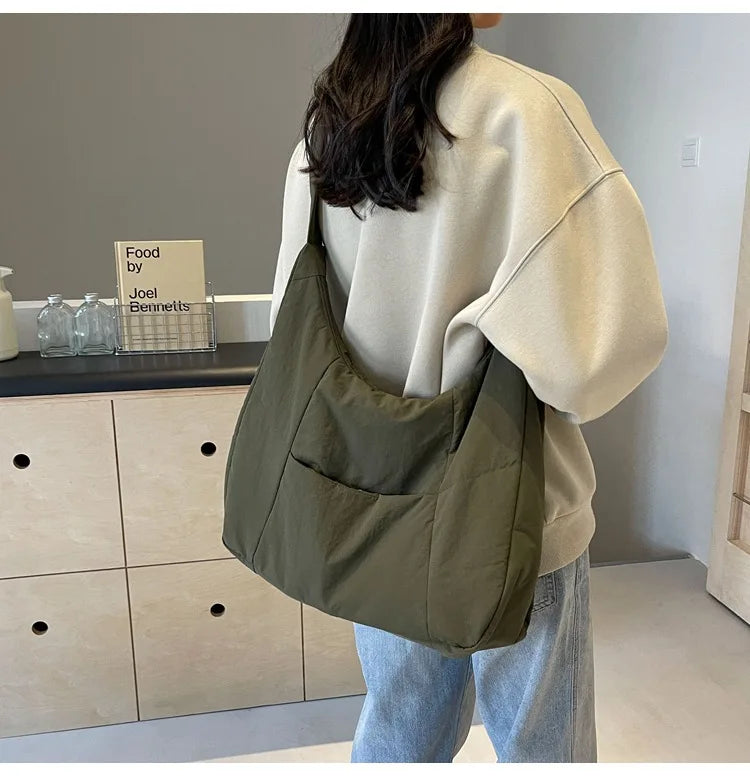 Trendy Women's Soft Cloth Shoulder Bag Solid Color Student 2026 Spring Y2k Casual Style Big Handbags Crossbody Bags for Women