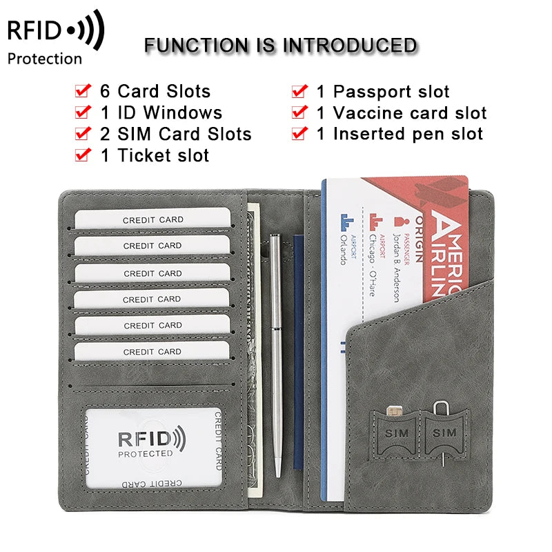 RFID Anti-Theft Brush Passport Bag, Passport Holder, Travel Ticket, Simple Fashion, Multi-Functional Passport Holder