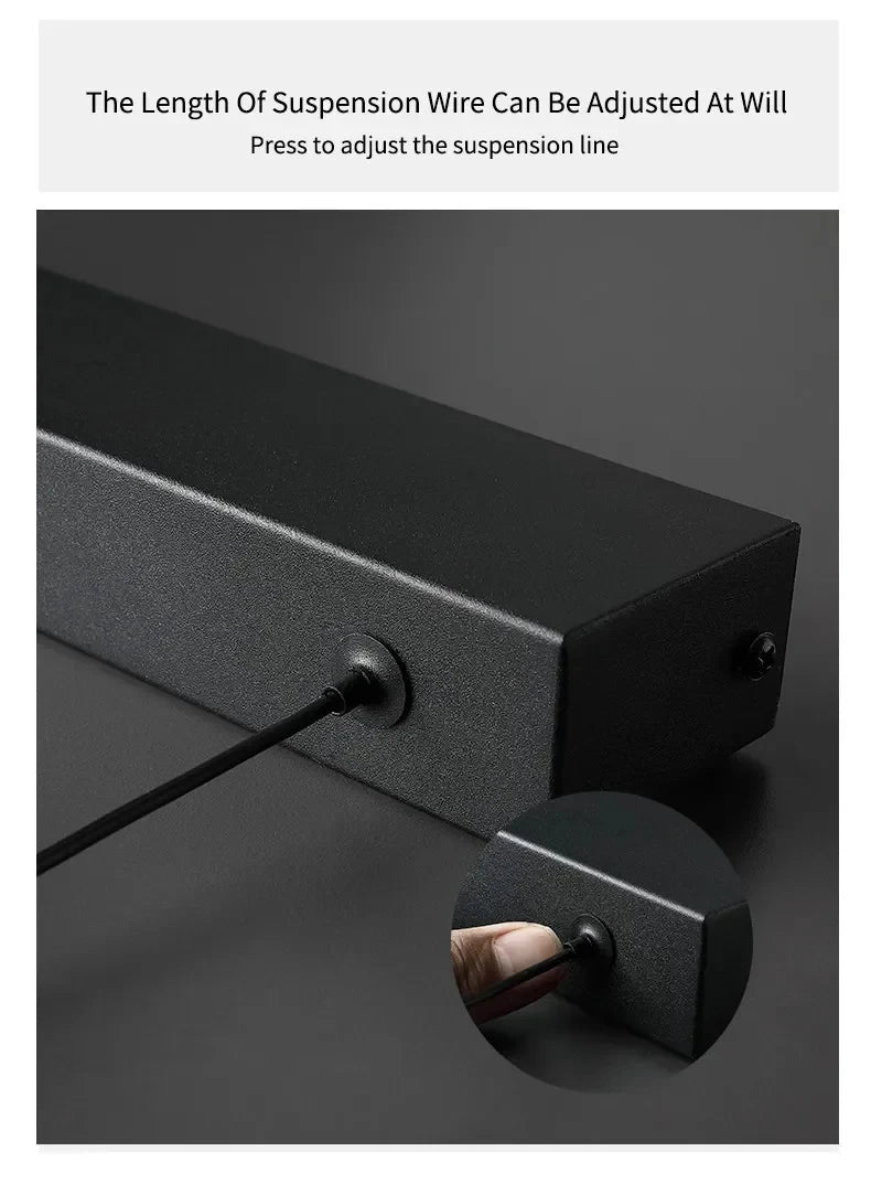 Nordic Minimalist Dining Table Pendant Lamp Modern Kitchen Bar Chandelier Black White Office Long Strip Hanging Light Fixture