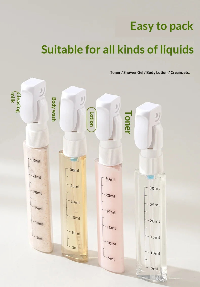 4-in-1 Travel Refillable Bottles, Portable Toiletries and Cosmetics Containers for Shampoo, Body Wash, Travel Storage Bottles