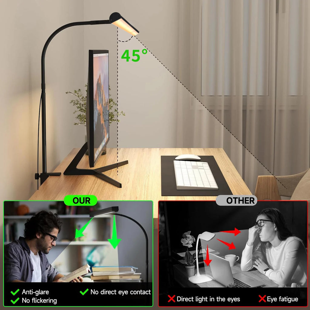 LED Desk Lamp USB Office Home Eye-Caring Architect Task Lamp 30 Lighting Modes Adjustable Flexible Gooseneck Clamp Light