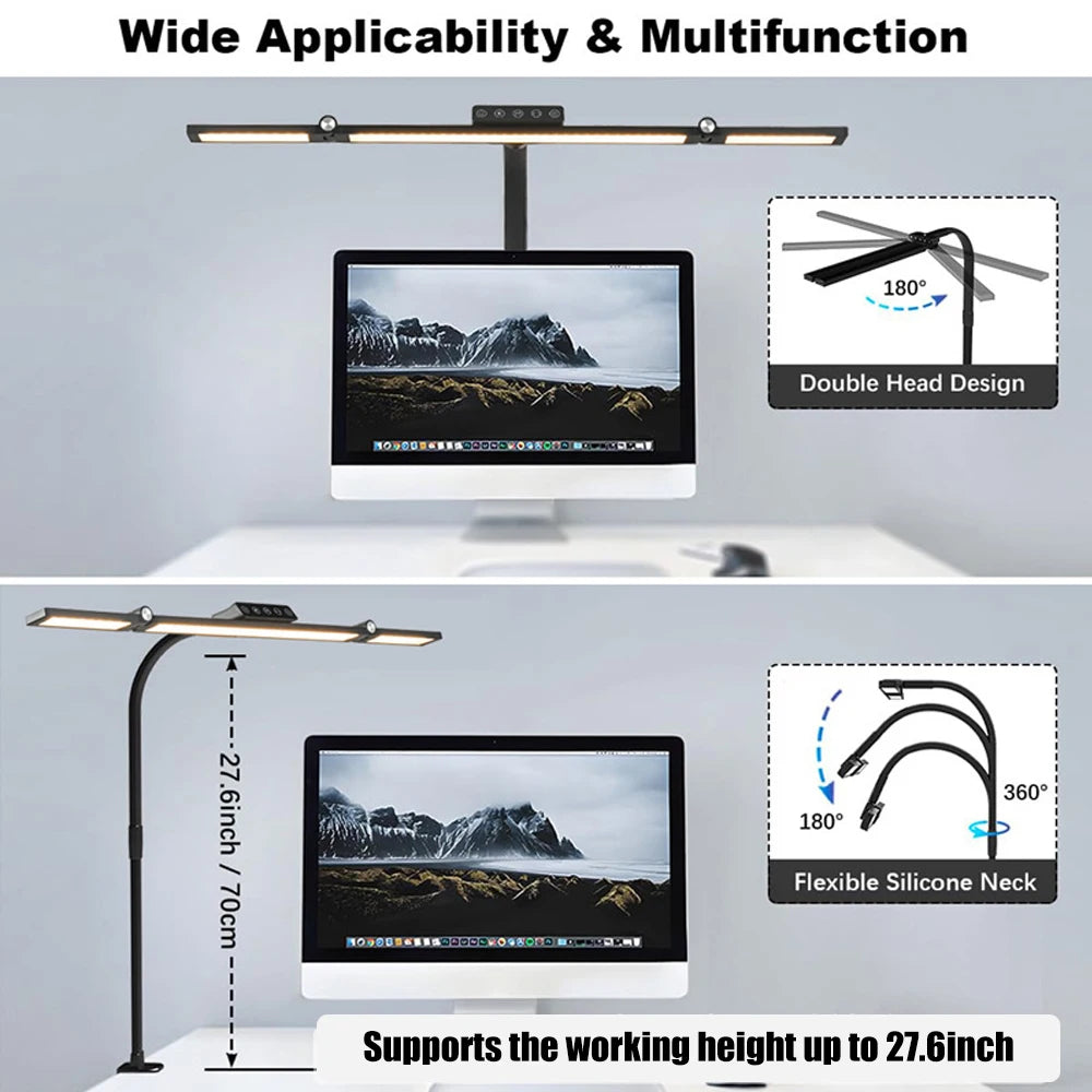 Led Desk Lamp with Clamp Architect Desk Lamp for Home Office 24W Ultra Bright Auto Dimming PC Light Stepless Dimming Table Light