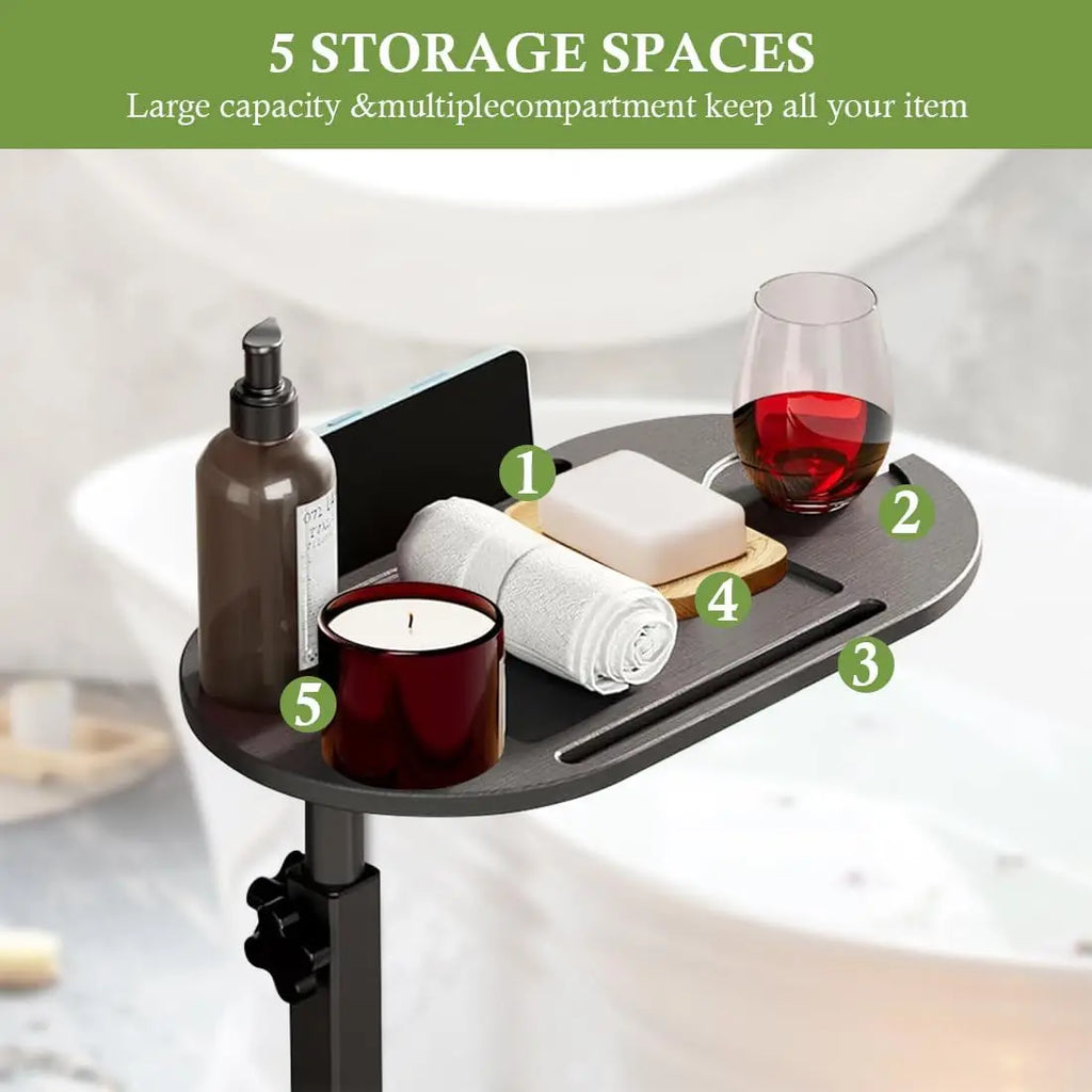 Bamboo Bathtub Side Tray Wooden Bathtub Tray Table Height Adjustable Freestanding Bath Caddy Tray Bathtub Side Table Home Spa