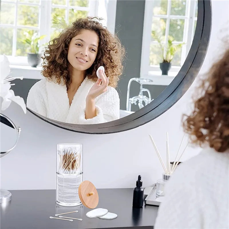 Bathroom Organizer Accessories Set Makeup Holder Storage with Clear Plastic Lids, Cotton Ball/Swabs Dispenser, Organizer Jar