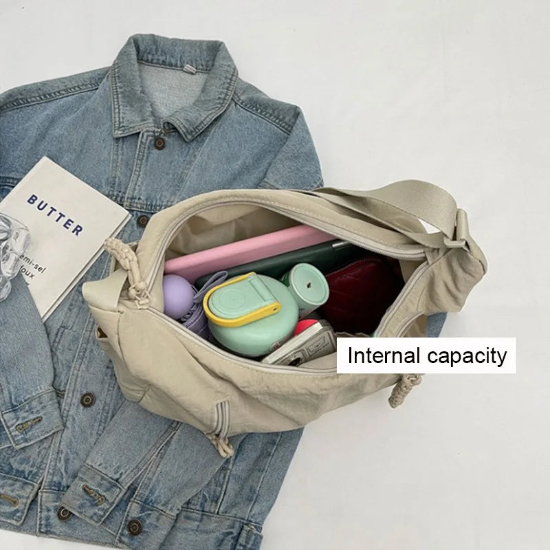Trendy Women's Soft Cloth Shoulder Bag Solid Color Student 2026 Spring Y2k Casual Style Big Handbags Crossbody Bags for Women