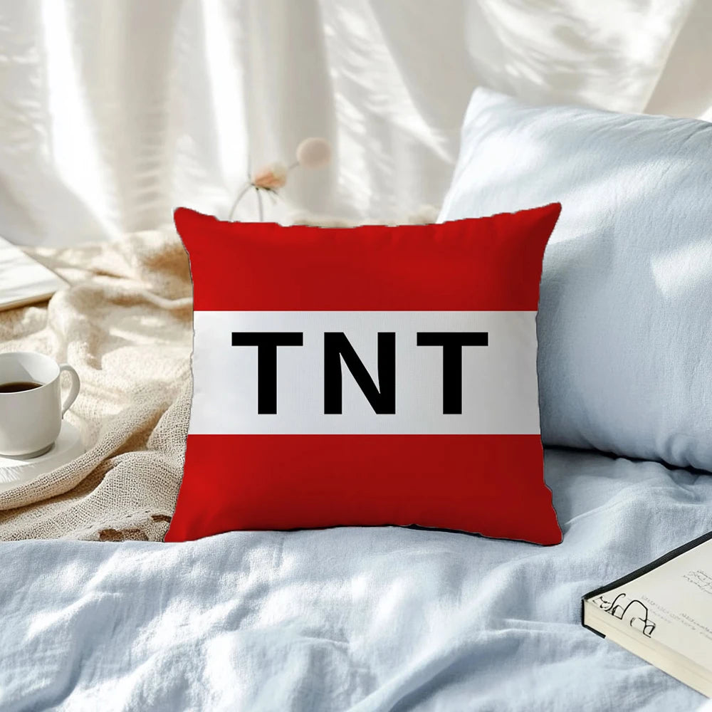 1Pc  TNT Decorative Throw Pillow - Red & White Striped Modern Cushion Cover with Bold Black Letters, Zipper Closure for Living R