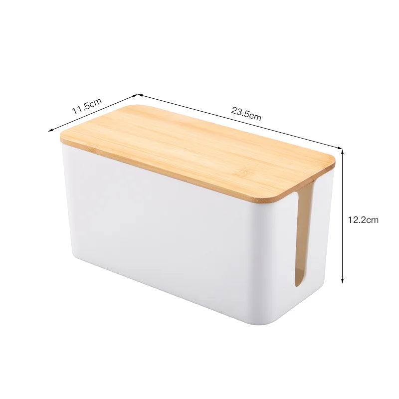 Cable Storage Box Wooden Power Line Storage Case Dustproof Charger Socket Organizer Wire Case Home Cable Winder Organizer