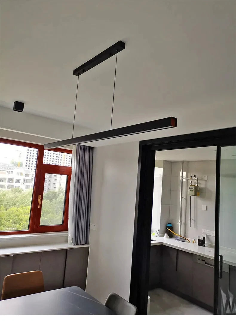 Nordic Minimalist Dining Table Pendant Lamp Modern Kitchen Bar Chandelier Black White Office Long Strip Hanging Light Fixture