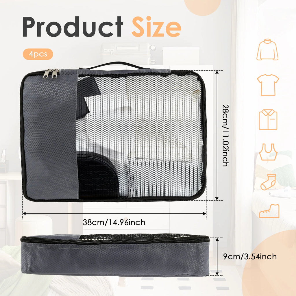 4 Pcs Travel Compressed Packing Cubes Storage Bag With Shoe Bag Mesh Waterproof Portable Suitcase Handbag Luggage Organizer