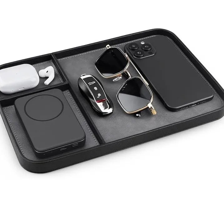 Leather Bedside Table Storage Tray - European Minimalist Desktop Tray for Phones, Watches & Miscellaneous Items