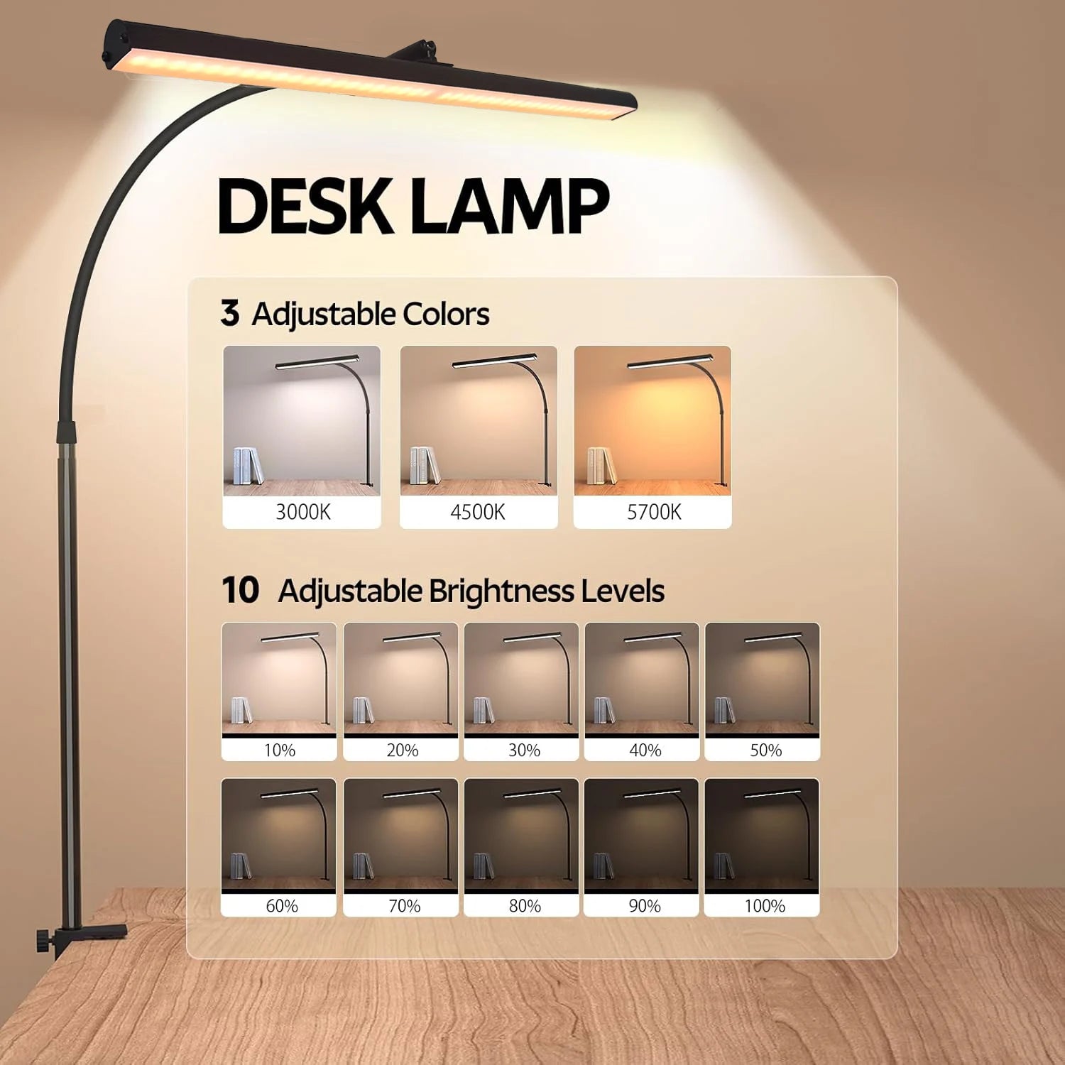 LED Desk Lamp USB Office Home Eye-Caring Architect Task Lamp 30 Lighting Modes Adjustable Flexible Gooseneck Clamp Light