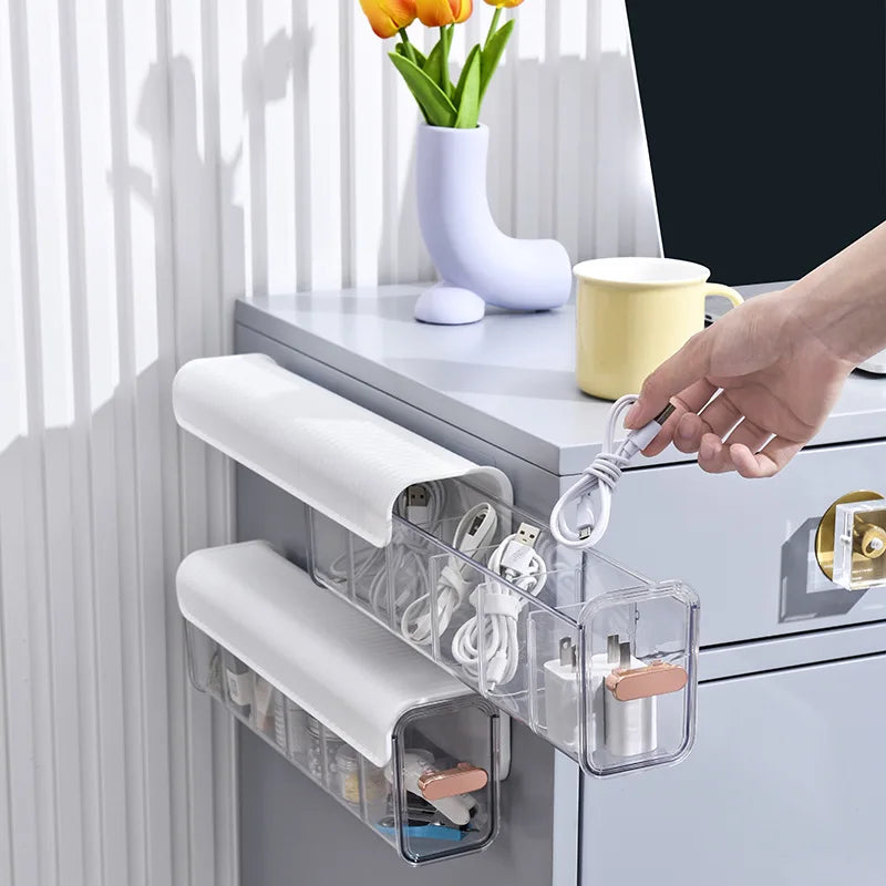 Cable Organizer Storage Box Desktop Cable Management Box with Lid,Power Cord Organizer with 6 Compartments for Office,Home,Desk