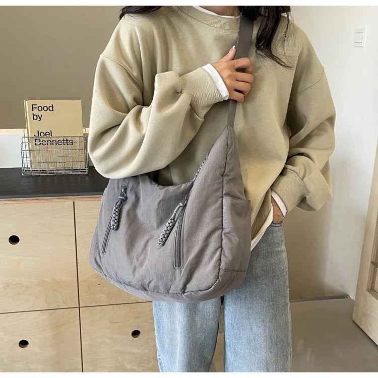 Trendy Women's Soft Cloth Shoulder Bag Solid Color Student 2026 Spring Y2k Casual Style Big Handbags Crossbody Bags for Women