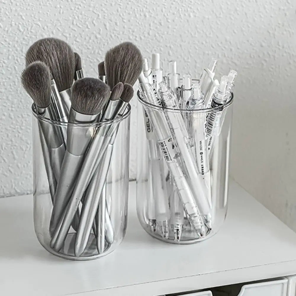 Minimalist Plastic Pen Holder Transparent Oval Pen Container Stationery Storage Bucket Makeup Brush Holder Desktop Organizer