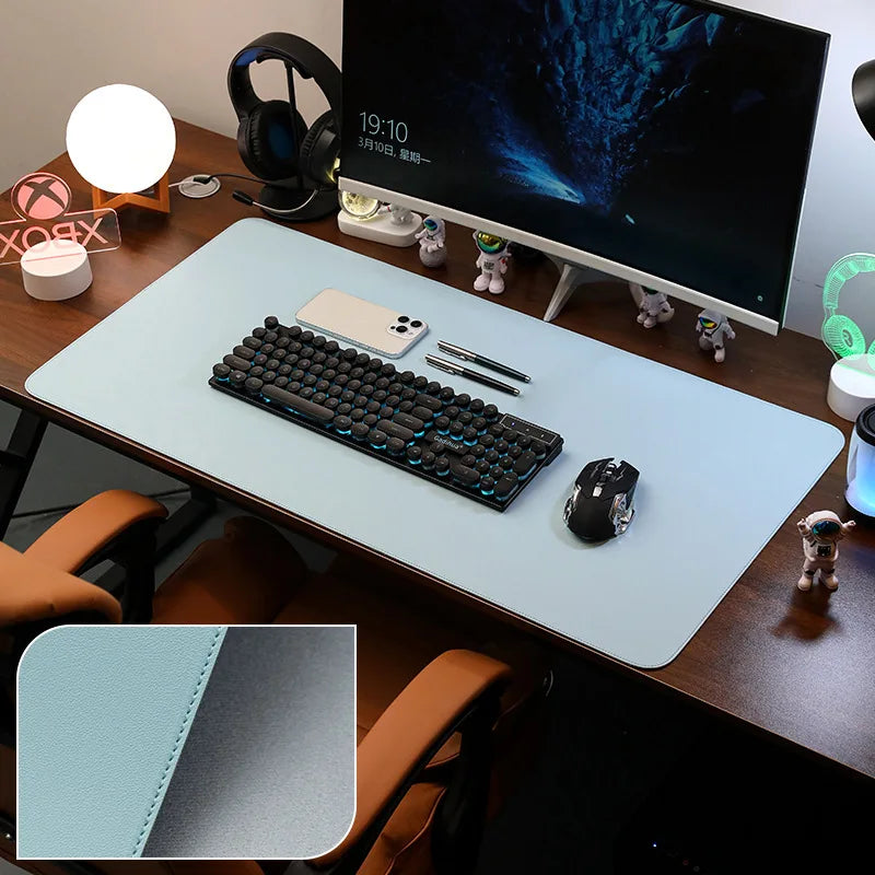 Leather Desk Pad Protector, Large Mouse Pad, Office Desk Mat, Non-Slip PU Leather with Stitched Edges Desk Blotter, Desktop Mat