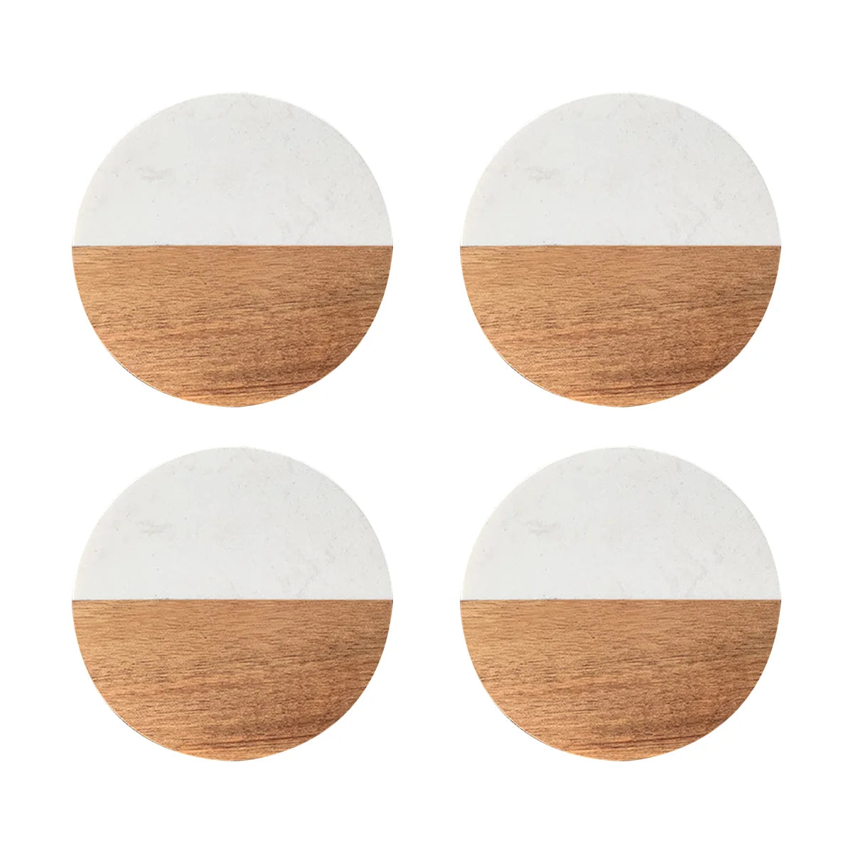 Stylish Wooden and Marble Coaster Set, Elegant Design for Coffee Tables, Durable, Perfect for Protecting Your Furniture