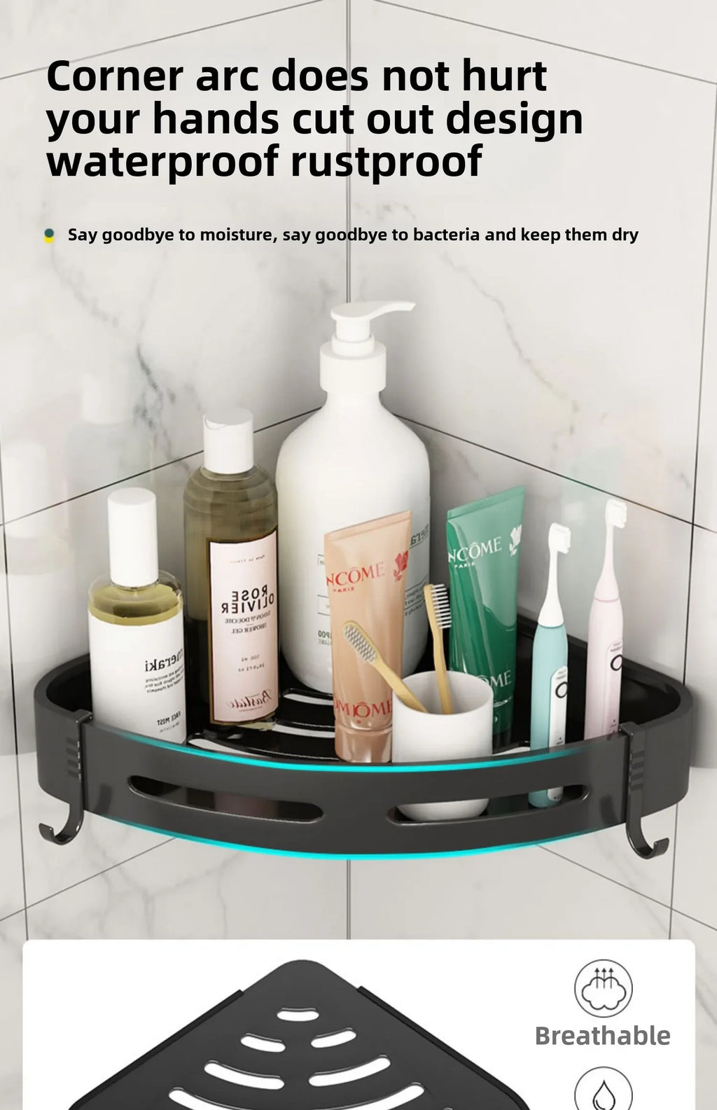 Bathroom Shelves Organizer No Punching Required Kitchen Corner Shelf Racks Shampoo Makeup Storage Holder Shower Towel Caddy Rack