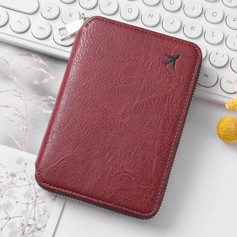 Zippered ID passport case, large capacity ticket organizer card case, travel passport holder A-DH