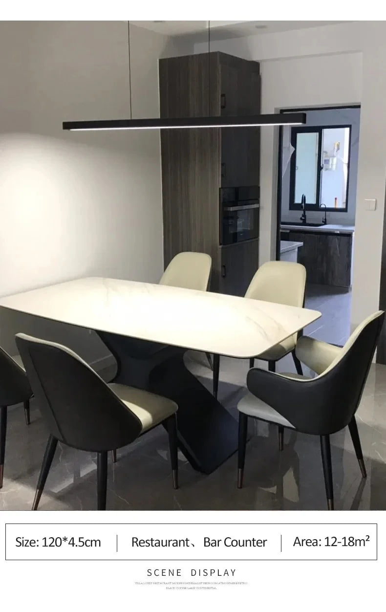 Nordic Minimalist Dining Table Pendant Lamp Modern Kitchen Bar Chandelier Black White Office Long Strip Hanging Light Fixture