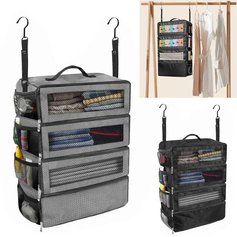 Suitcase Organizer High-capacity Travel Luggage Organizer Hanging Shelve Packing Cube Closet Collapsible Hanging Storage Bags