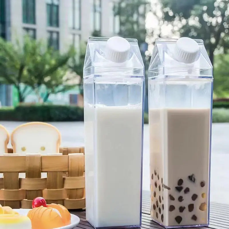 Transparent Water Gym Bottle Plastic New Reusable Clear Milk Carton Box  Juice Sport Leakproof Cup  Drinking Outdoor Camping