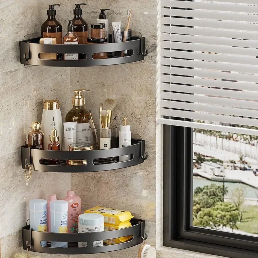 Bathroom Shelves Organizer No Punching Required Kitchen Corner Shelf Racks Shampoo Makeup Storage Holder Shower Towel Caddy Rack