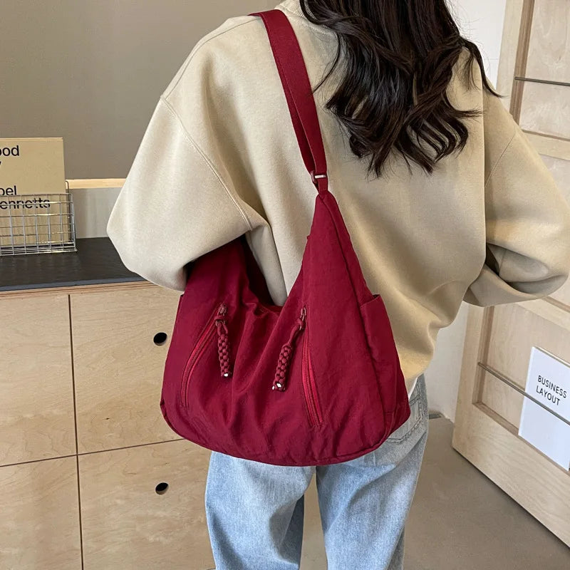 Trendy Women's Soft Cloth Shoulder Bag Solid Color Student 2026 Spring Y2k Casual Style Big Handbags Crossbody Bags for Women