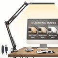 LED Desk Lamp 14W Eye-Caring Metal Swing Arm Desk Light with Clamp 3 Color Dimmable Table Light for Reading and Study Task Lamp