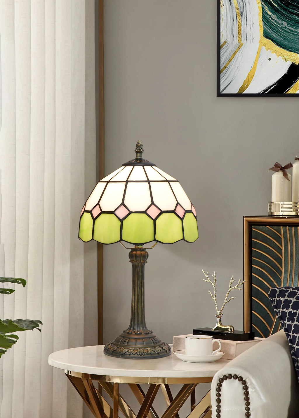 Modern Minimalist Table Lamp 8 Inch Mediterranean Series Stained Glass Lampshades Small Bedside Lamp Reading Antique Desk Light