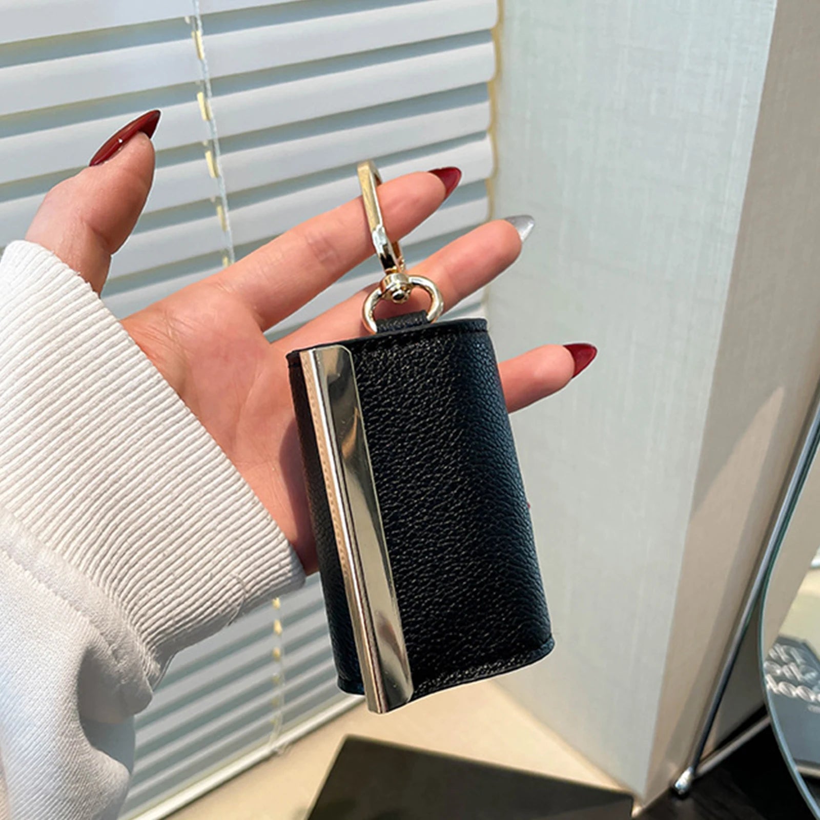 PU Leather Foldable Tote Bag Reusable Expandable Mini Organizer Bag Collapsible Travel Storage Bag Pendant Accessory Bag