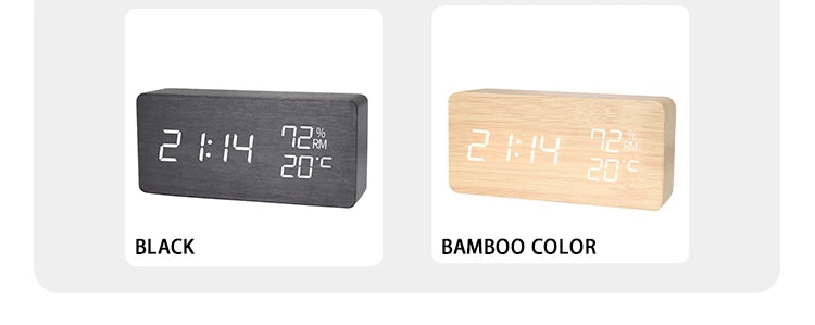 Digital LED Wooden Alarm Clock, Desk Clock, Voice Activated, Electronic Desktop Clock, Luminous Silent Alarm Clock