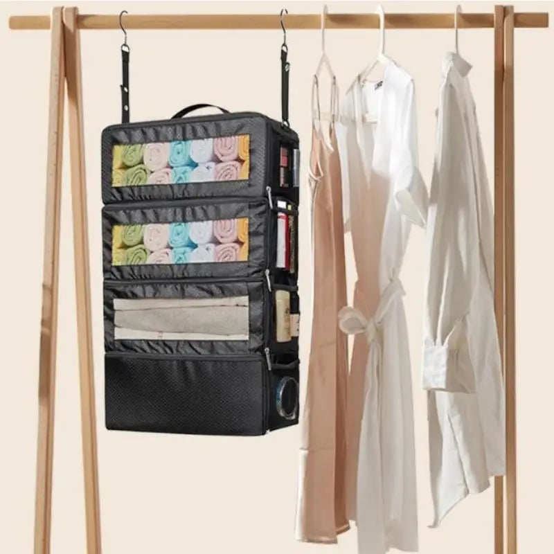 Suitcase Organizer-Large Capacity Travel Luggage Organizer Hanging Shelve Packing Cube Closet Collapsible Hanging Storage Bags
