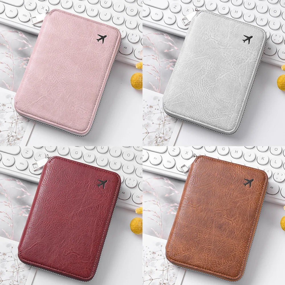 Zippered ID passport case, large capacity ticket organizer card case, travel passport holder A-DH