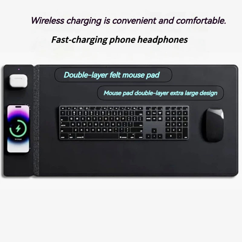 Office and Home Wireless Charging Keyboard Pad15WFast Charging Magnetic 2-in-1 Wireless Charging Mouse Pad for Mobile Phones