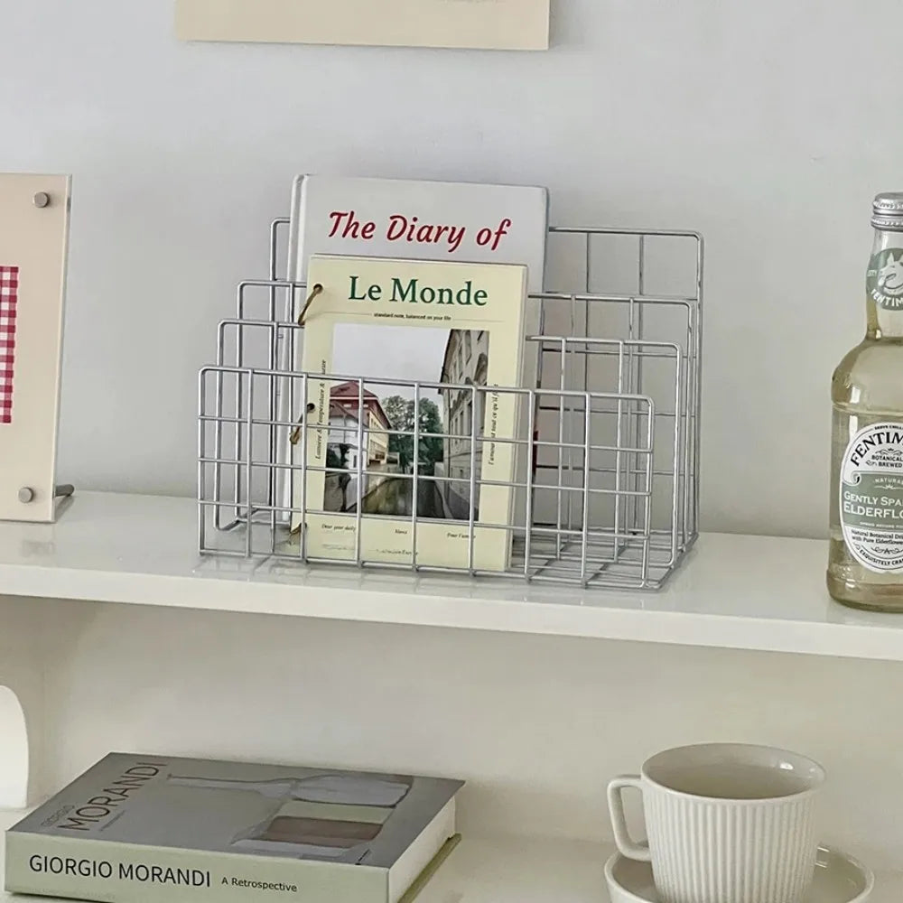 Ins Minimalist Iron Desktop Storage Rack Organizer Table Metal Organizing Rack Bookshelf Desk Multi-functional Storage Rack