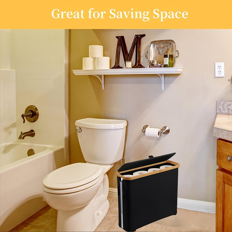 [1 pc Ultimate Bathroom Organizer] 1 pc Toilet Paper Basket - Toilet Paper Storage -The Ultimate Bathroom Organizer.Bamboo Storage Basket, Toilet Paper Organizer Basket, Bathroom Accessories Holder - Toilet Paper Bin, Enclose