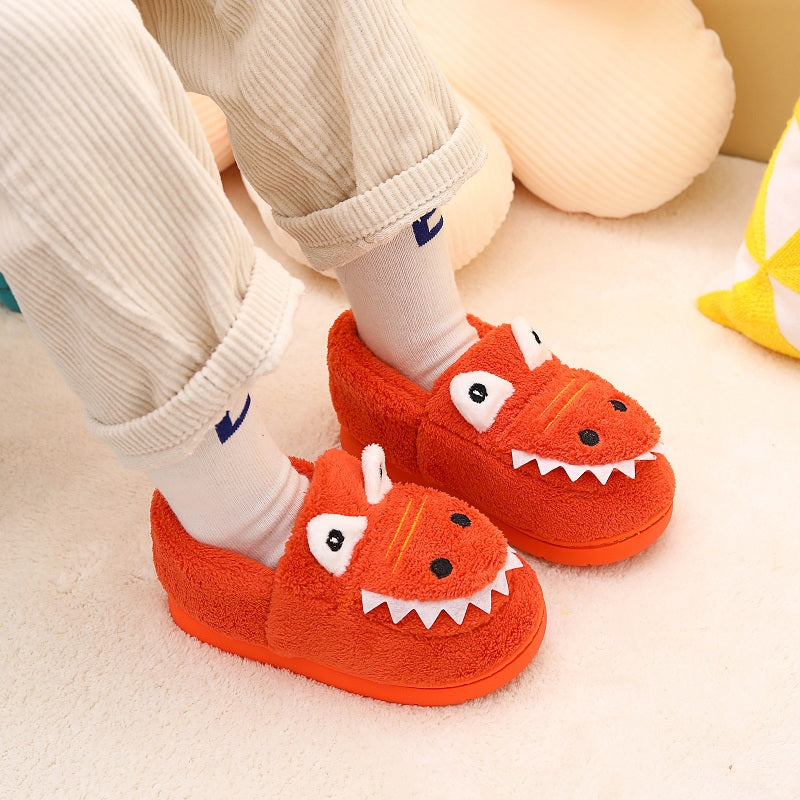 Boys' Cartoon Slippers with Lining, Warm and Non-Slip Soft Sole Indoor Slippers for Autumn and Winter