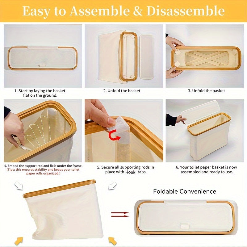 [1 pc Ultimate Bathroom Organizer] 1 pc Toilet Paper Basket - Toilet Paper Storage -The Ultimate Bathroom Organizer.Bamboo Storage Basket, Toilet Paper Organizer Basket, Bathroom Accessories Holder - Toilet Paper Bin, Enclose