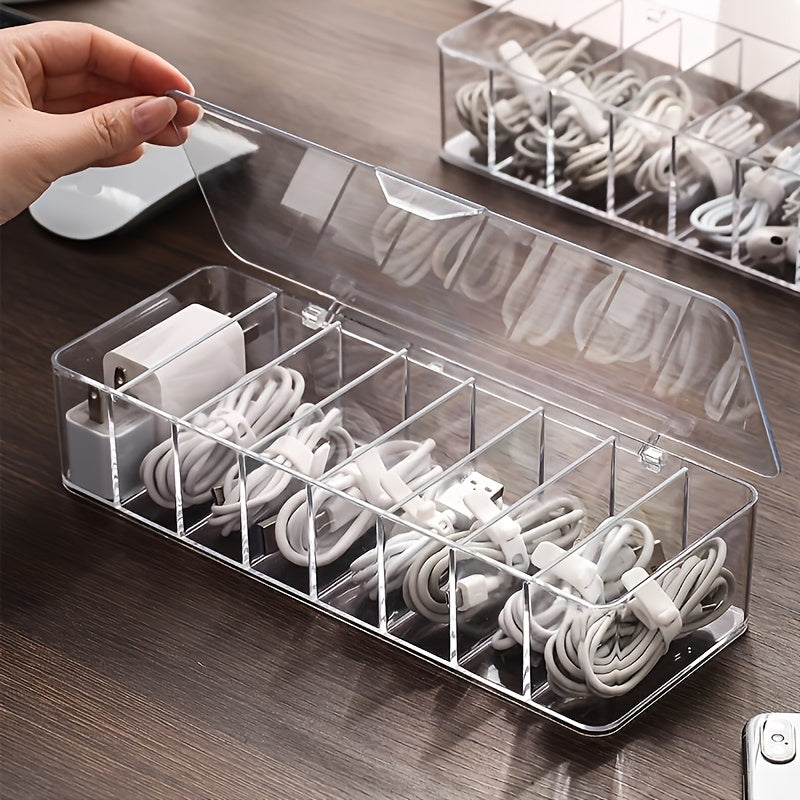 Clear Plastic Cable Organizer Box, Dust-Free Desktop Storage for Cables and Accessories, Durable Material, Easy to Use