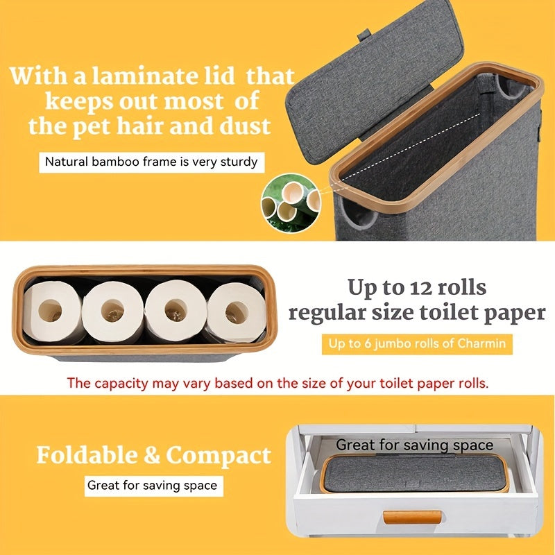 [1 pc Ultimate Bathroom Organizer] 1 pc Toilet Paper Basket - Toilet Paper Storage -The Ultimate Bathroom Organizer.Bamboo Storage Basket, Toilet Paper Organizer Basket, Bathroom Accessories Holder - Toilet Paper Bin, Enclose