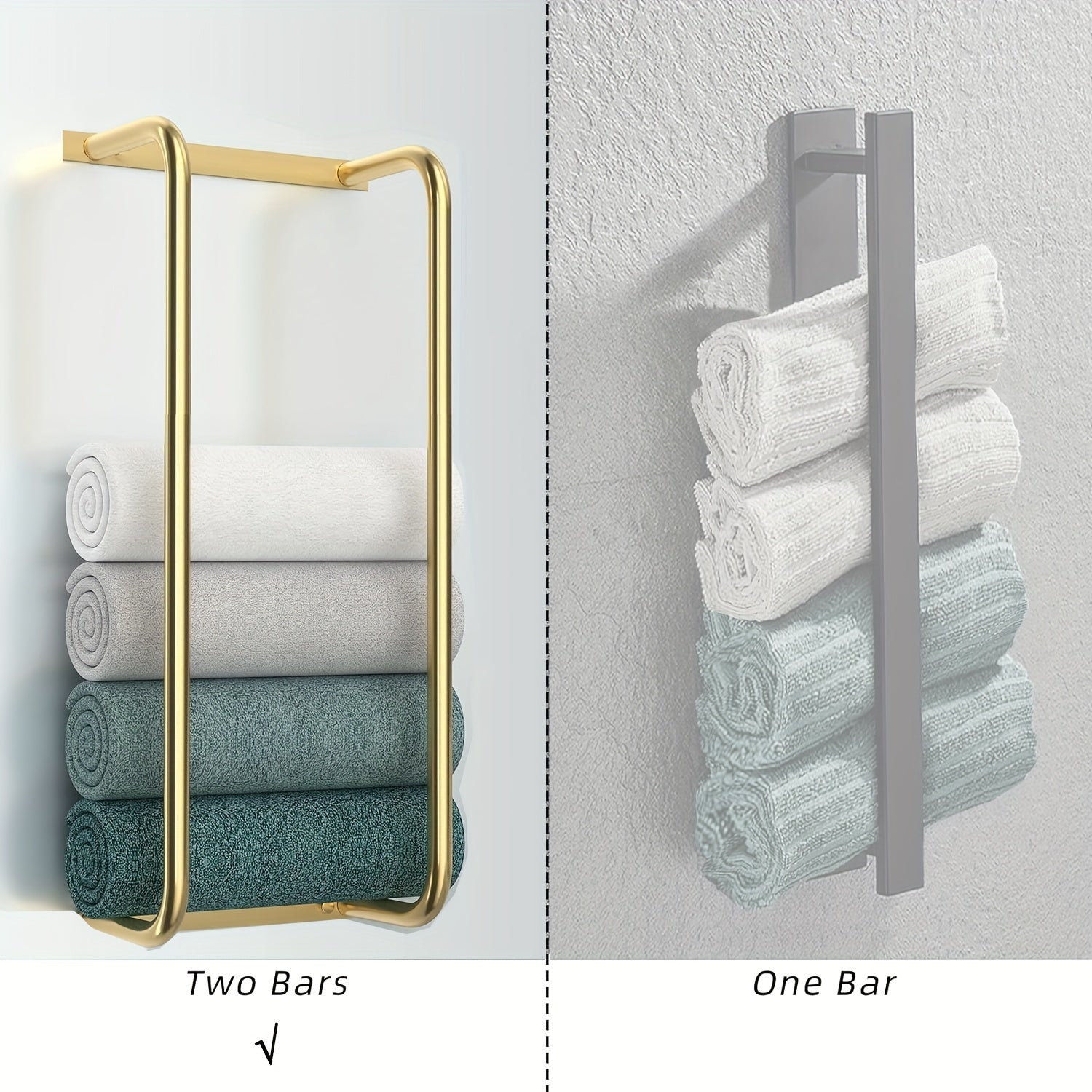 Elegant Brushed Golden Wall-Mounted Towel Rack for Bathroom - Space-Saving Rolled Bath Towel Holder with Stainless Steel Frame, Ideal for Organizing Small Spaces, Bathroom Organizer|Modern Wall Mount|Stainless Steel Frame, To