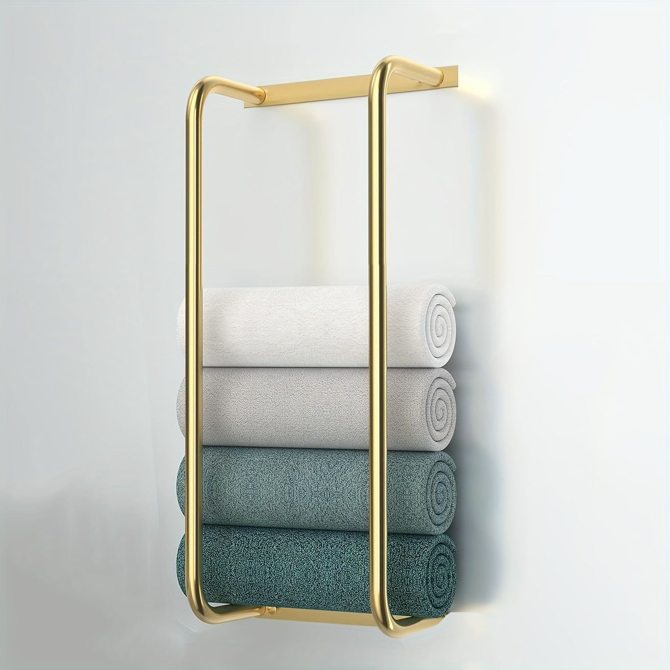 Elegant Brushed Golden Wall-Mounted Towel Rack for Bathroom - Space-Saving Rolled Bath Towel Holder with Stainless Steel Frame, Ideal for Organizing Small Spaces, Bathroom Organizer|Modern Wall Mount|Stainless Steel Frame, To