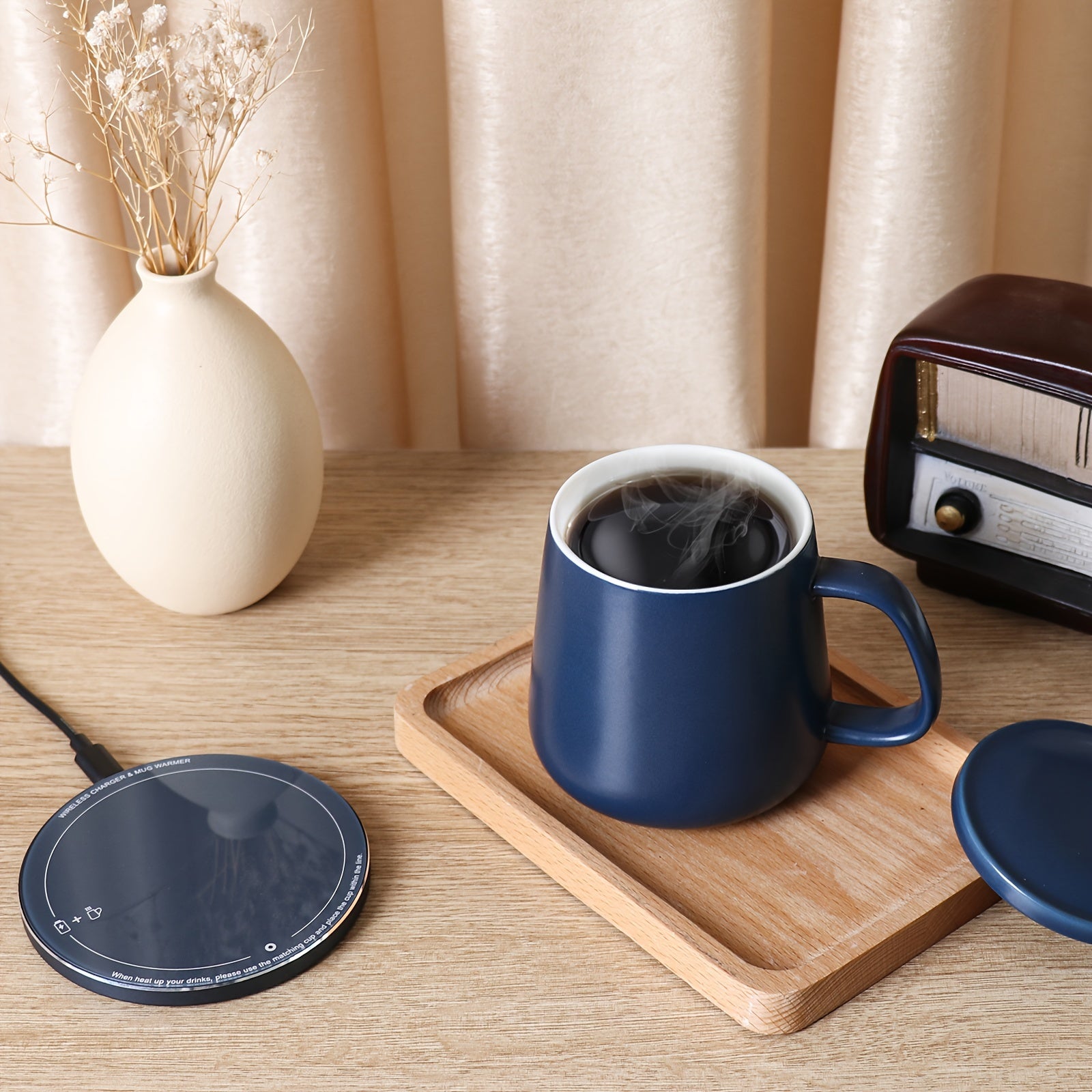 Self Heating Coffee Mug With 15W Wireless Charging Pad - 131°F/55°C Smart Temperature Control, Suitable For Office & Home (380 ML/13 Fl Oz) - Energy Efficient, Modern Design.